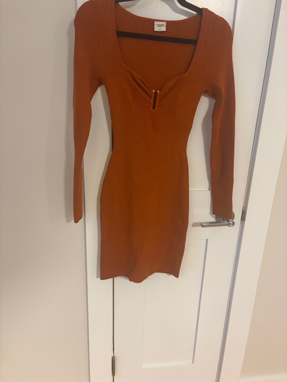Abercrombie & Fitch Ribbed Long-Sleeve Dress - Rust Orange